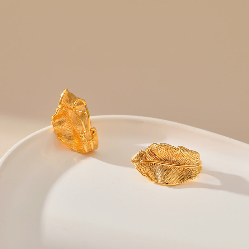 Wholesale Brass Plated 18K Real Gold Leaf Vintage Earrings